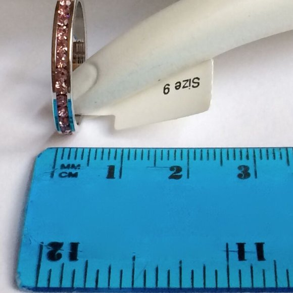 Pink Cubic Zirconia Eternity Ring Size 9 Band Stackable Silver Rhodium Plated - Picture 9 of 9